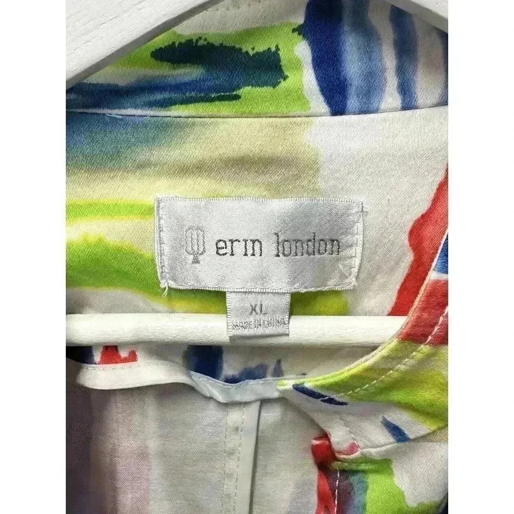 Vintage ERIN LONDON Women's Sz XL Rainbow Water Color Open Front Cardigan Jacket